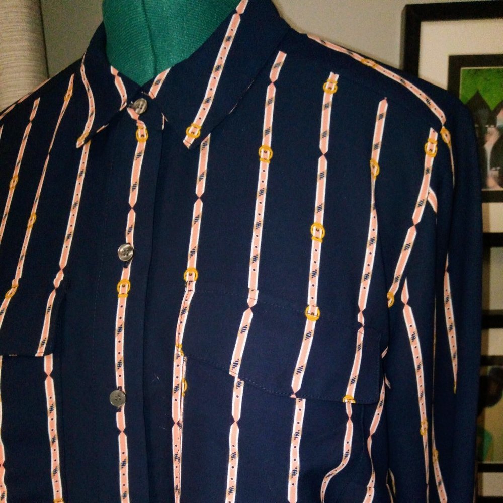 Natuical Striped Collared Blouse by Charter Club Sz Large NWT - Picture 2 of 15